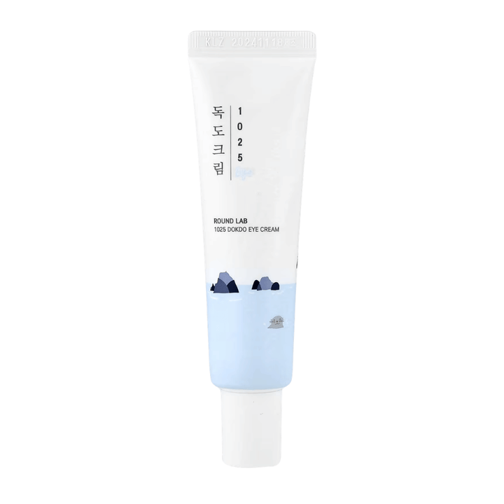 Round Lab 1025 Dokdo Eye Cream zdjęcie produktu o minimalistycznym designie, nawilżająca formuła dla wrażliwej skóry i poprawiona elastyczność skóry