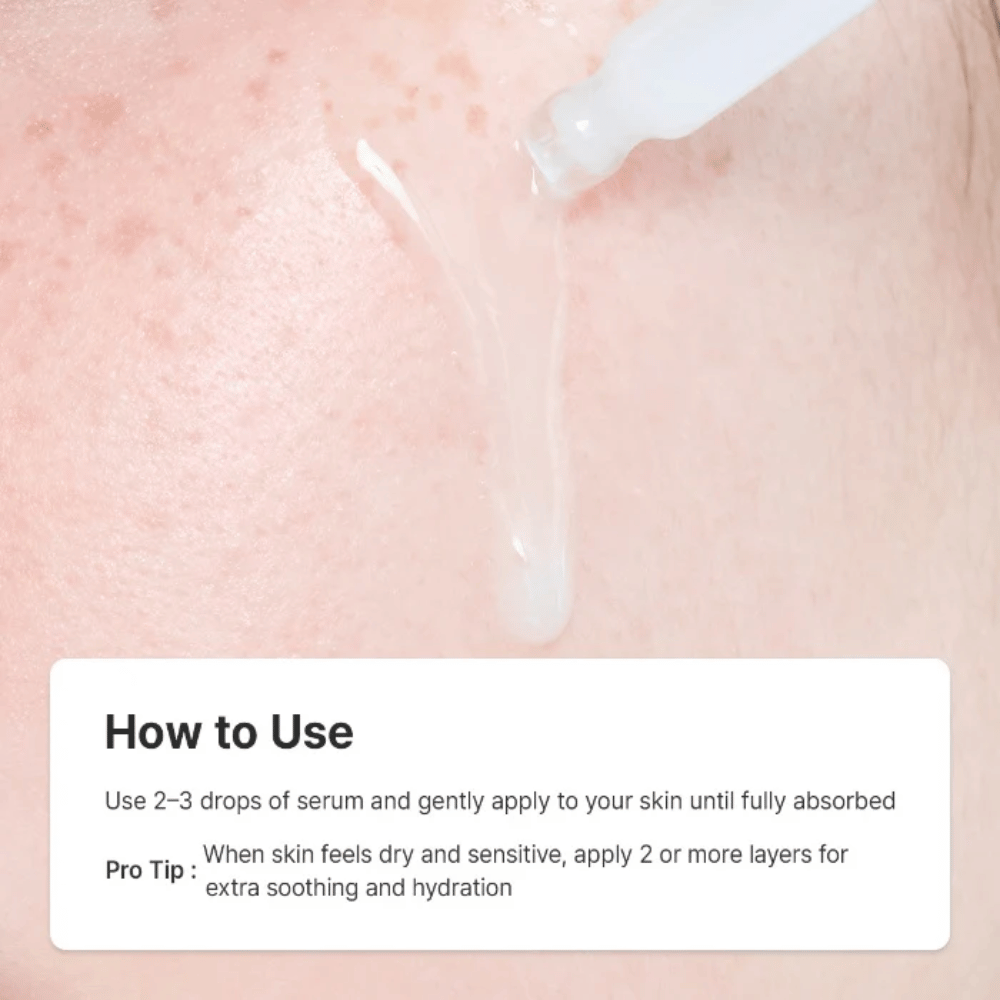 Dr. Althea 345 Relief Serum aplikuje się pipetą na skórę w celu nawilżenia, ukojenia i wzmocnienia bariery skórnej.
