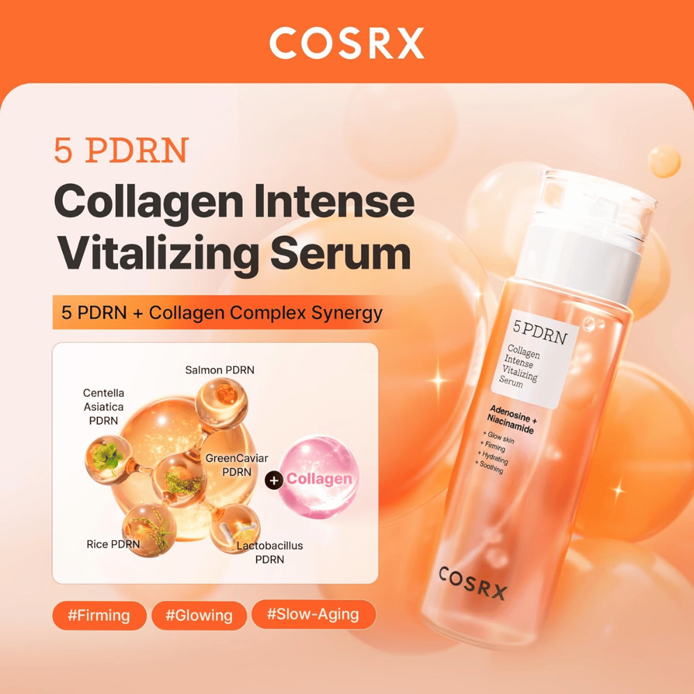 COSRX 5 PDRN serum z kompleksem kolagenowym, które wzmacnia barierę skórną, nadaje blask i przeciwdziała oznakom starzenia
