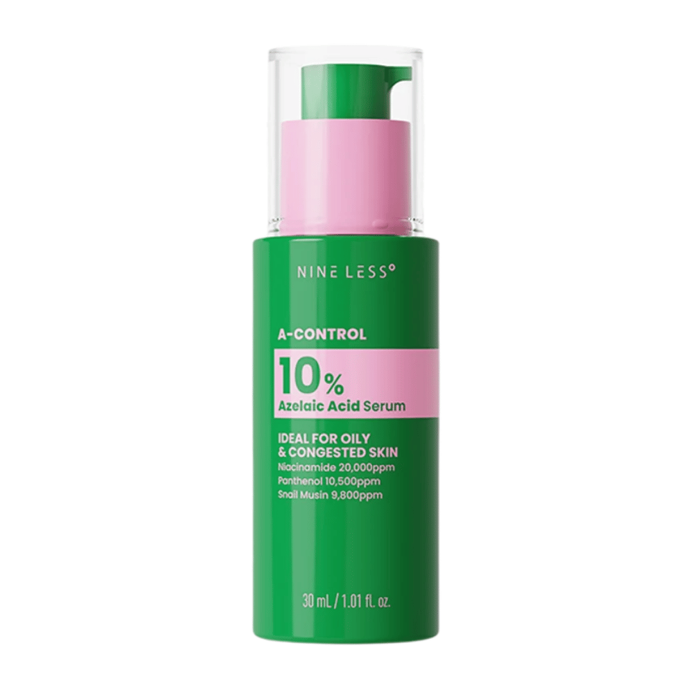 NINELESS A-Control 10% Azelaic Acid Serum 30 ml w zielonej butelce z pompką do skóry tłustej i zapchanej.