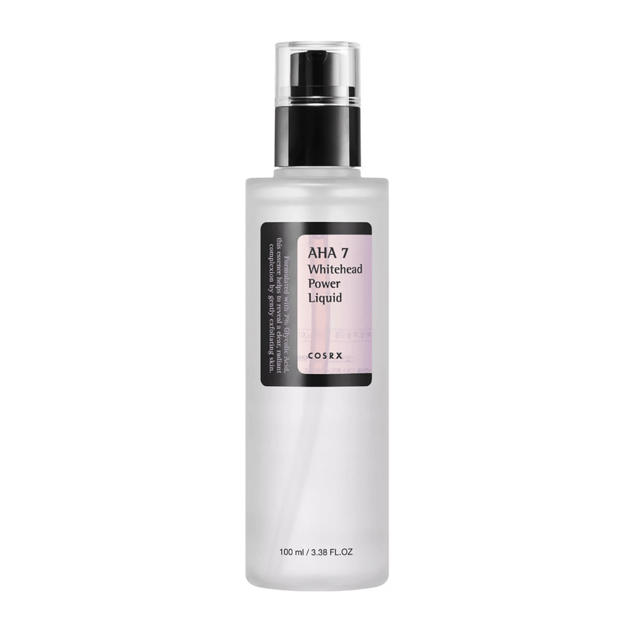 COSRX AHA 7 Whitehead Power Liquid butelka 100 ml, skuteczny peeling z 7% kwasem glikolowym przeciwko białym zaskórnikom i nierównemu kolorytowi skóry.