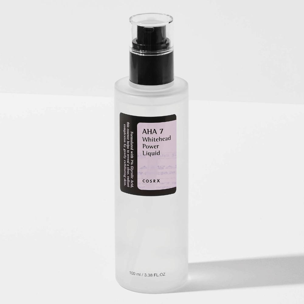 COSRX AHA 7 Whitehead Power Liquid 100 ml, peeling chemiczny z kwasem glikolowym, który złuszcza, redukuje zaskórniki i rozjaśnia skórę.