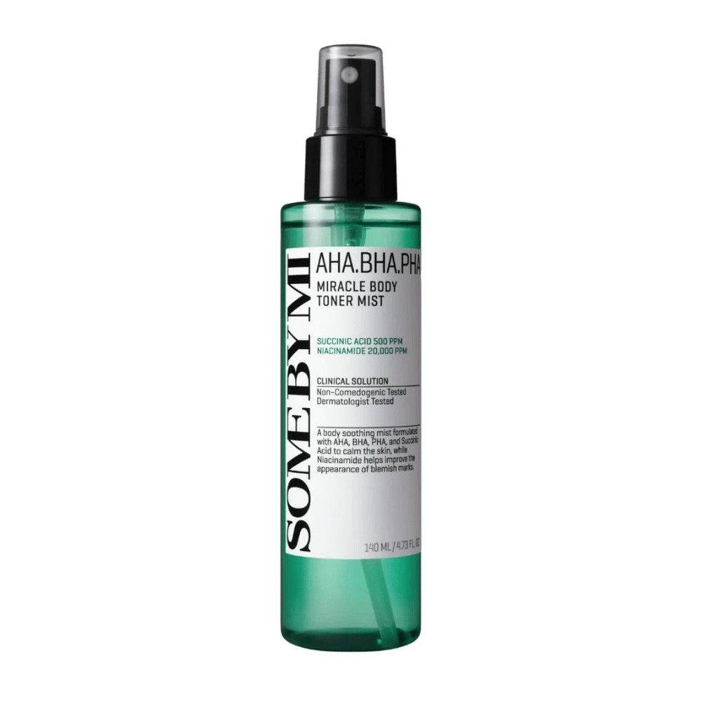 Some By Mi AHA BHA PHA Miracle Body Tonik do twarzy Mist spray do ciała – koreańska mgiełka złuszczająca, która pomaga oczyścić pory, zredukować pryszcze i wyrównać skórę.