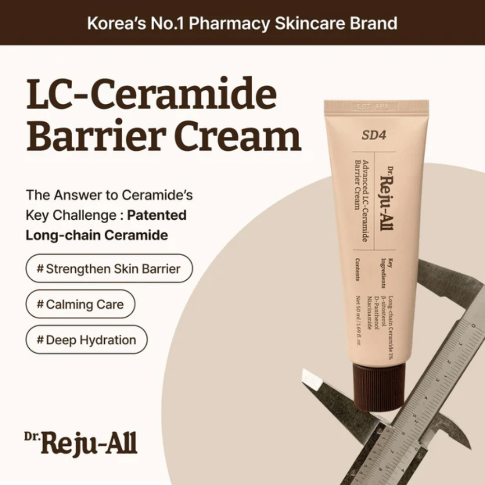 Dr. Reju-All Advanced LC-Ceramide Barrier Cream z Korei – krem barierowy z opatentowanymi długocząsteczkowymi ceramidami do głębokiego nawilżenia, łagodzącej pielęgnacji i ochrony przed zewnętrznymi podrażnieniami.