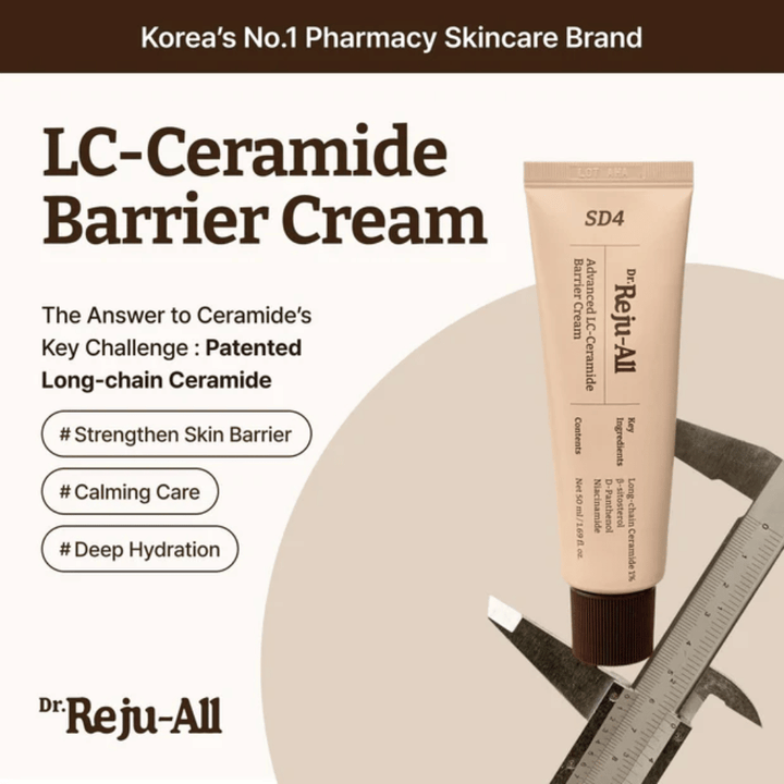 Dr. Reju-All Advanced LC-Ceramide Barrier Cream z Korei – krem barierowy z opatentowanymi długocząsteczkowymi ceramidami do głębokiego nawilżenia, łagodzącej pielęgnacji i ochrony przed zewnętrznymi podrażnieniami.