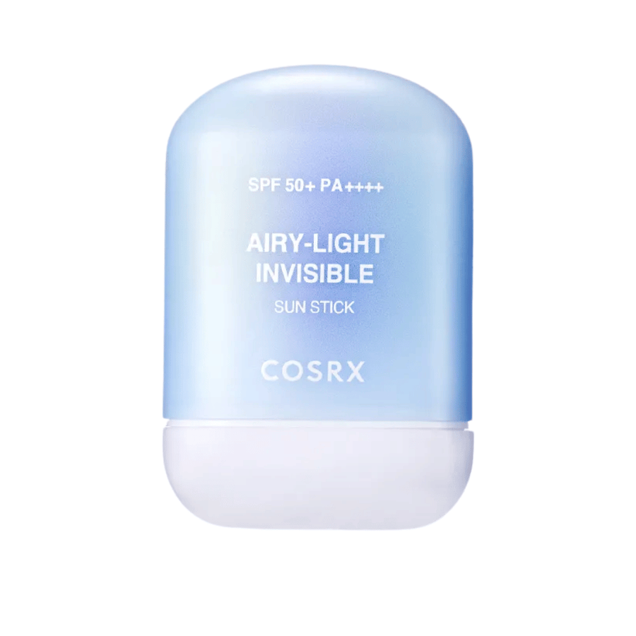 Produktbild på COSRX Airy-Light Invisible Sun Stick 19 g – transparent solstick med högt UV-skydd och silkeslen känsla.