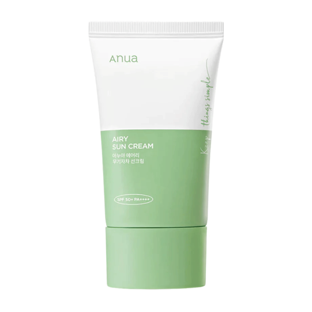 Tuba Anua Airy Sun Cream z SPF 50+ PA++++ na białym tle.