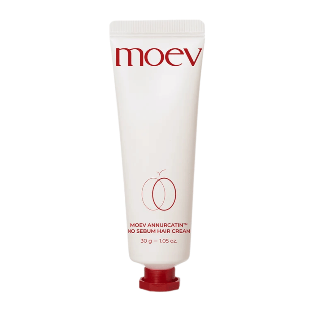 6. MOEV Annurcatin No Sebum Hair Cream 30 g – biała tubka z czerwonym napisem i zakrętką do przetłuszczających się włosów