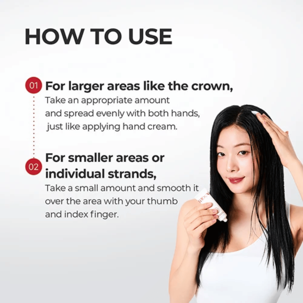 1. MOEV Annurcatin No Sebum Hair Cream – instrukcje aplikacji na skórę głowy i na pojedyncze pasma włosów