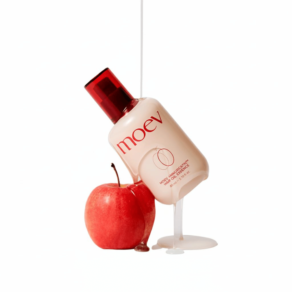 MOEV Annurcatin Hair Oil Essence z czerwonym jabłkiem – olejek do włosów inspirowany antyoksydantami z jabłka Annurca dla mocniejszych, bardziej lśniących i zdrowszych włosów.