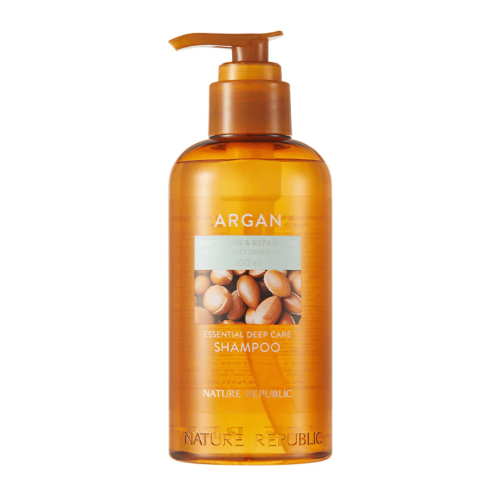 Zdjęcie produktu Nature Republic Argan Essential Moisture Repairing Shampoo – odżywczy szampon dla mocniejszych i bardziej lśniących włosów.
