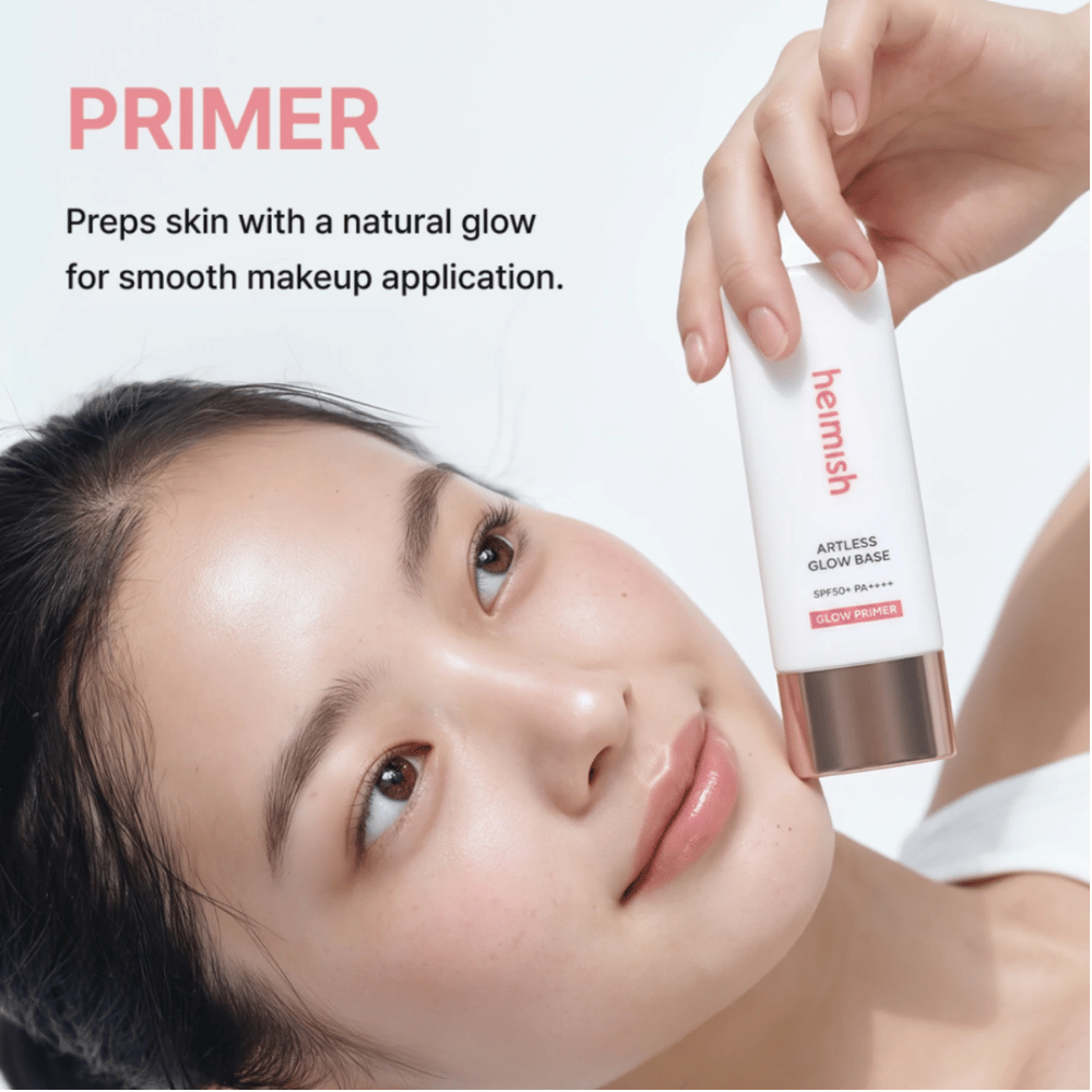 Heimish Artless Glow Base SPF50+ PA++++ jest stosowany jako primer przed makijażem, aby uzyskać równą bazę z naturalnym blaskiem.