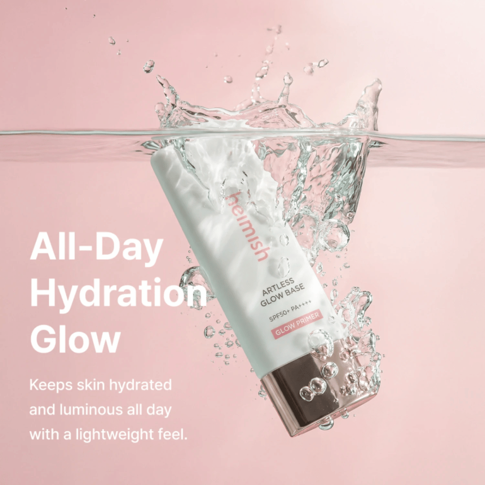 Heimish Artless Glow Base SPF50+ PA++++ – nawilżająca ochrona przeciwsłoneczna i glow primer o lekkiej formule dla blasku przez cały dzień.