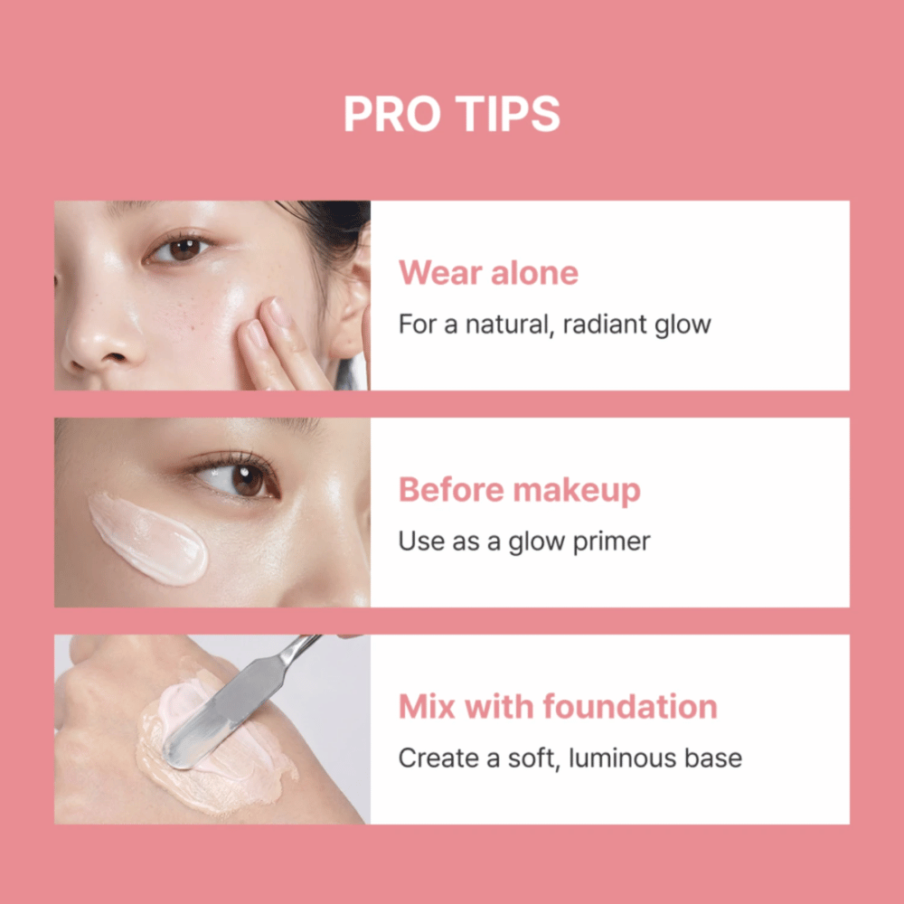Heimish Artless Glow Base – trzy sposoby użycia glow primer: samodzielnie, przed makijażem lub zmieszany z foundation dla dodatkowego blasku.