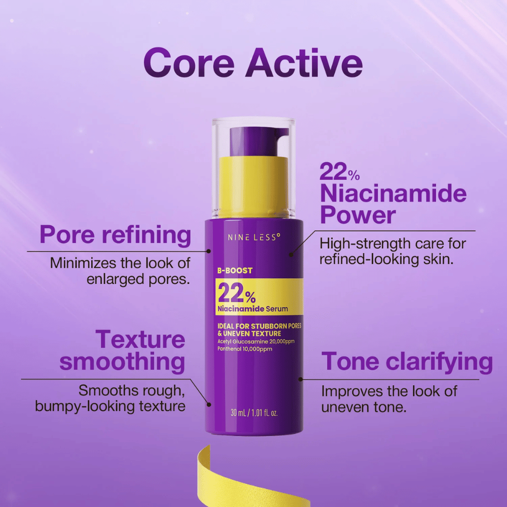 4. NINE LESS B-Boost 22% Niacinamide Serum – skoncentrowane serum z 22% niacynamidem na pory i nierówny koloryt skóry