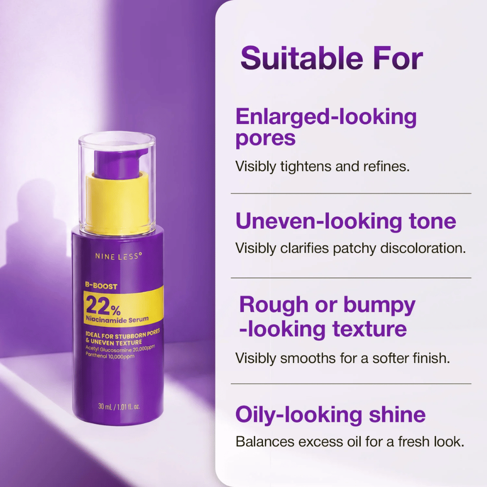 2. NINE LESS B-Boost 22% Niacinamide Serum – serum na duże pory, nierówny koloryt skóry i szorstką teksturę skóry