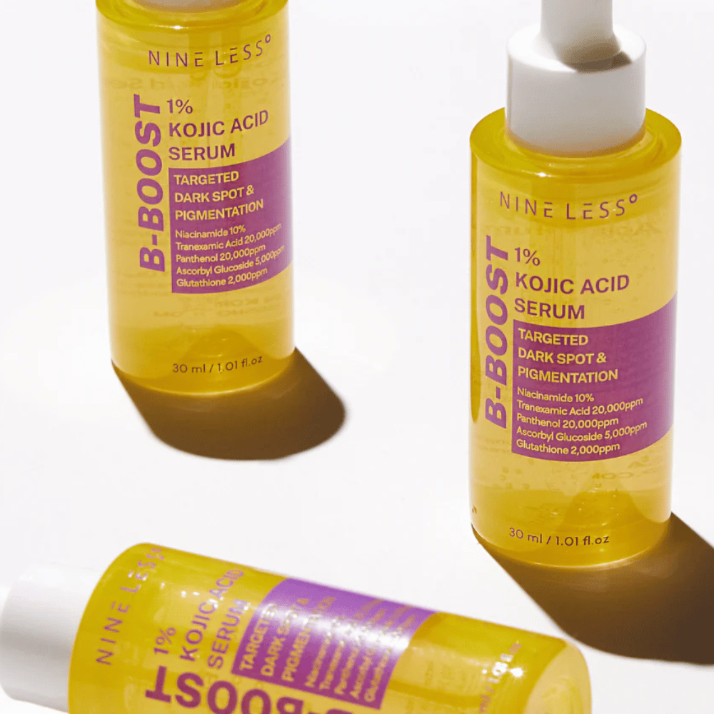 B-Boost 1% Kojic Acid Serum w butelkach z pipetą, na ciemne plamy i pigmentację.