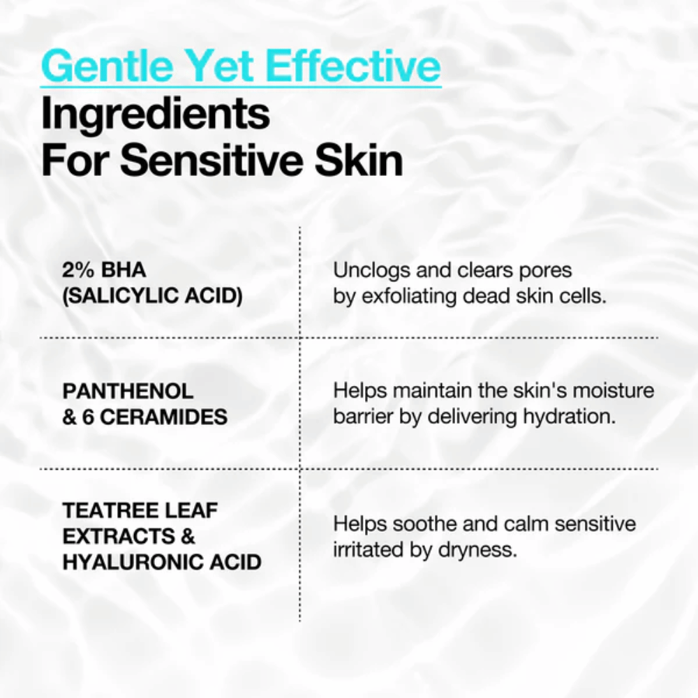 Anua BHA 2% Gentle Exfoliating Toner – składniki dla wrażliwej skóry z 2% BHA, pantenolem, ceramidami i kwasem hialuronowym