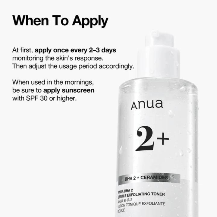 Anua BHA 2% Gentle Exfoliating Toner z ceramidami – instrukcja użycia, eksfoliujący tonik do twarzy dla wrażliwej skóry z BHA (kwas salicylowy)