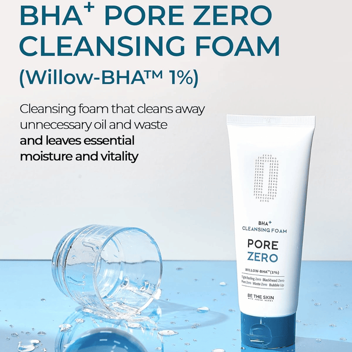 Grafika kampanijna podkreślająca Willow-BHA™ (1%) oraz zdolność produktu do oczyszczania nadmiaru sebum i zanieczyszczeń, przy jednoczesnym zachowaniu nawilżenia i blasku skóry. Niebieska paleta kolorystyczna nadaje czyste i odświeżające wrażenie.