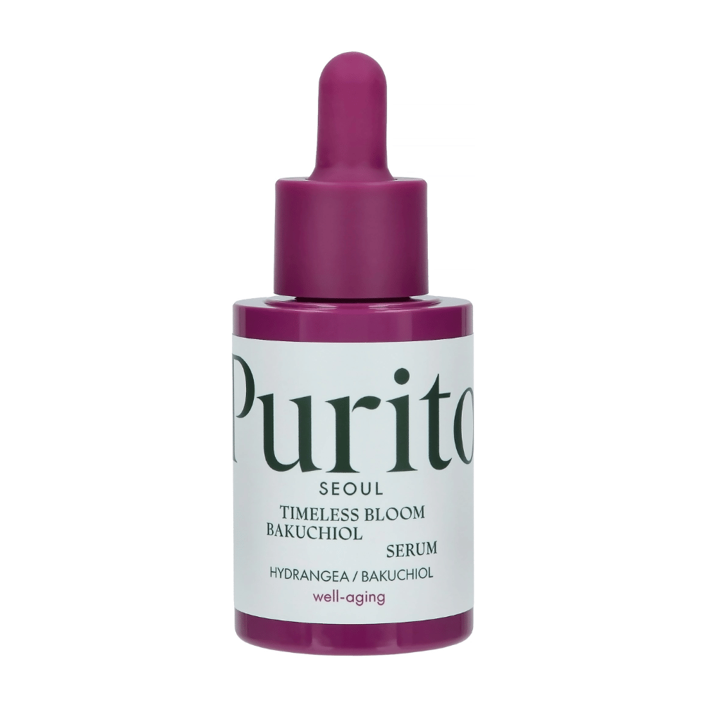 Purito Timeless Bloom Bakuchiol Serum to doskonały produkt przeciwstarzeniowy, który łączy hortensję i bakuchiol, aby poprawić elastyczność skóry i zmniejszyć widoczność linii. Łagodny i skuteczny dla wszystkich typów skóry, bez powodowania podrażnień.