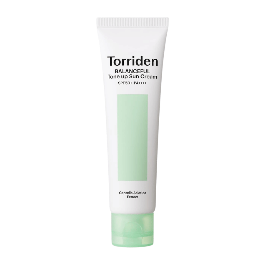 Torriden Balanceful Tone Up Sun Cream SPF50+ PA++++ zdjęcie produktu na białym tle z Centella Asiatica zapewniającą kojącą pielęgnację i codzienną ochronę UV.