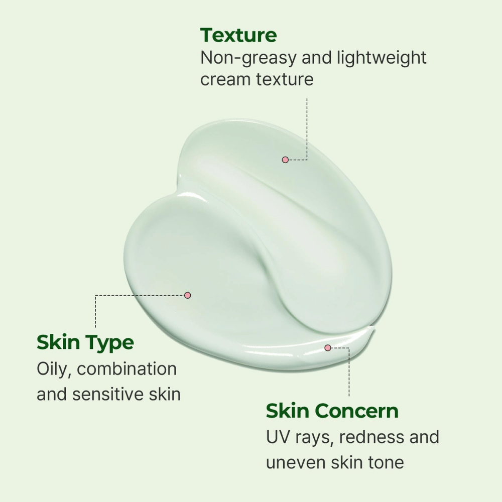 Zbliżenie na jasnzieloną konsystencję kremu Torriden Balanceful Tone Up Sun Cream, która jest lekka, nawilżająca i dostosowana do skóry tłustej, mieszanej oraz wrażliwej.