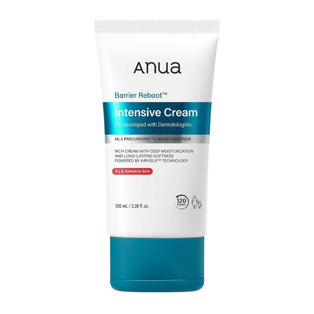 5. Anua Barrier Reboot Intensive Cream 100ml – białe opakowanie z turkusową zakrętką na białym tle