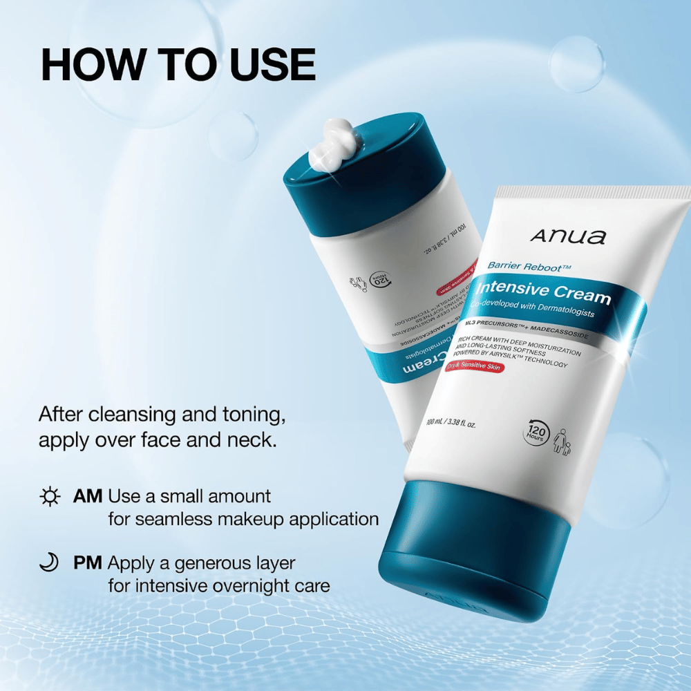 1. Anua Barrier Reboot Intensive Cream 100ml – stosowanie nawilżającego kremu do twarzy rano i wieczorem