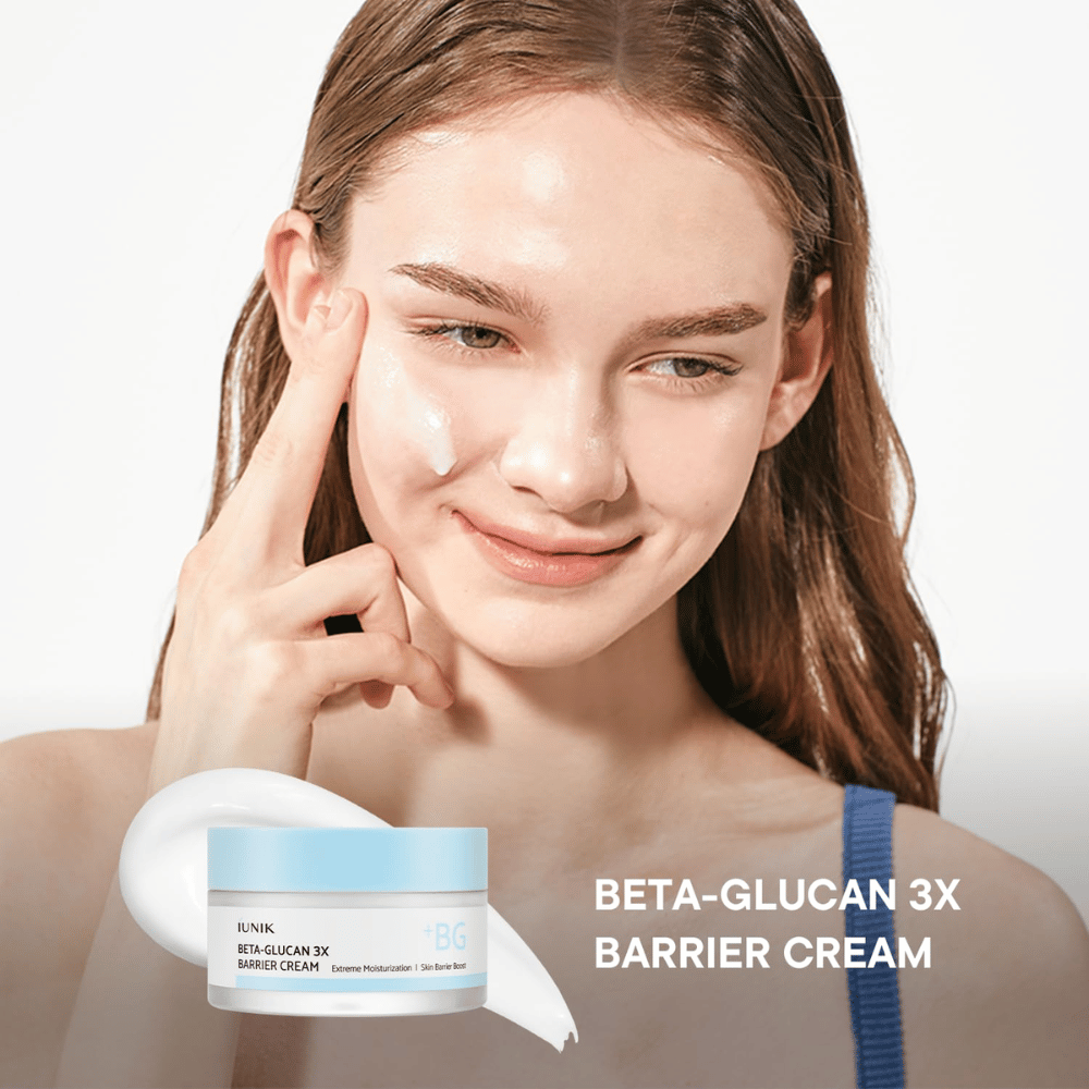 iUNIK Beta-Glucan 3X Barrier Cream nakłada się na skórę dla głębokiego nawilżenia i wzmocnionej bariery skórnej
