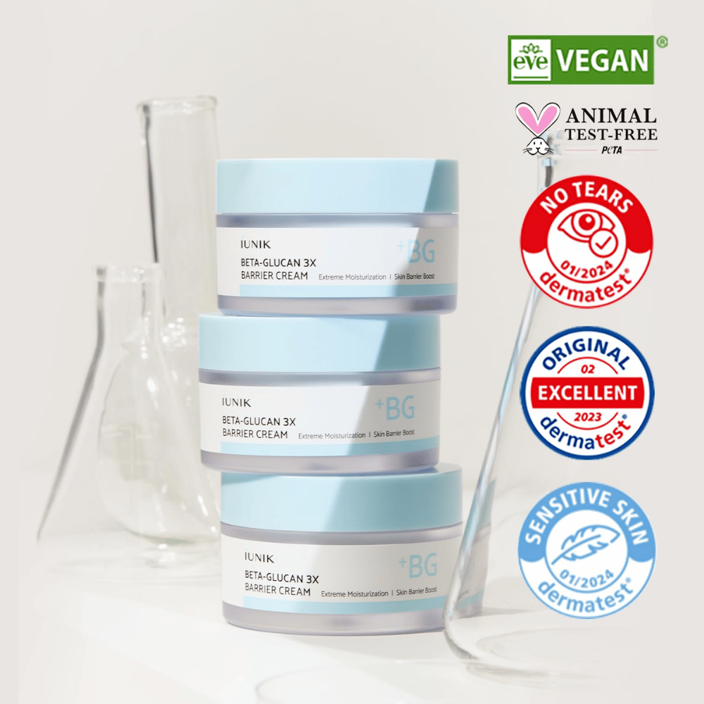 iUNIK Beta-Glucan 3X Barrier Cream z wegańską formułą i dermatologicznie testowanym kremem barierowym do skóry wrażliwej