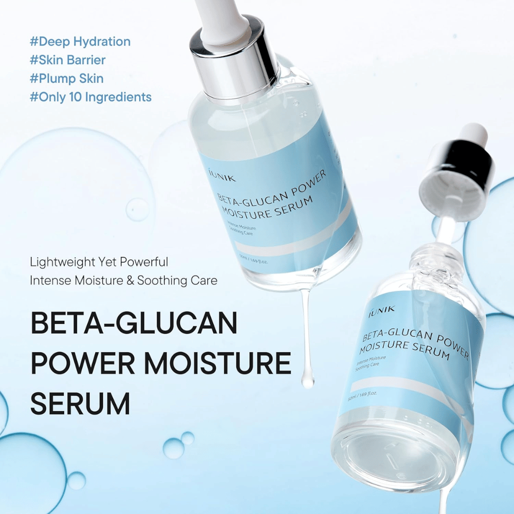 iUNIK Beta-Glucan Power Moisture Serum – koreańskie serum do twarzy dla głębokiego nawilżenia i kojącej pielęgnacji skóry