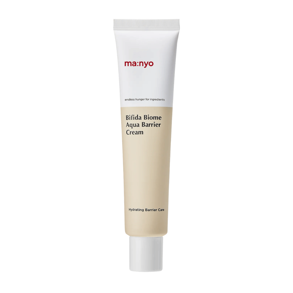 5. Ma:nyo Bifida Biome Aqua Barrier Cream – lekki i nawilżający krem do twarzy, który wzmacnia barierę ochronną skóry, w białej i beżowej tubce