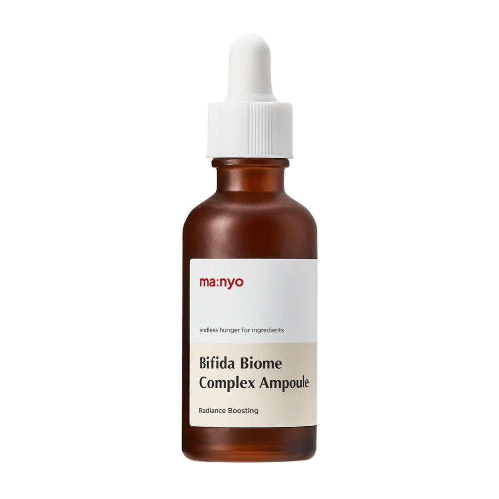 Czyste wyizolowane zdjęcie produktu ma:nyo Bifida Biome Complex Ampoule na jasnym tle.