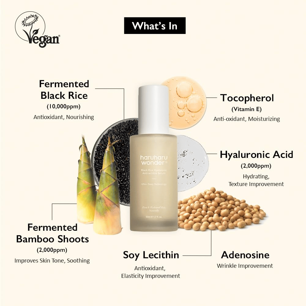 Haruharu Wonder Black Rice Hyaluronic Anti-Wrinkle Serum z fermentowanym czarnym ryżem, kwasem hialuronowym i witaminą E