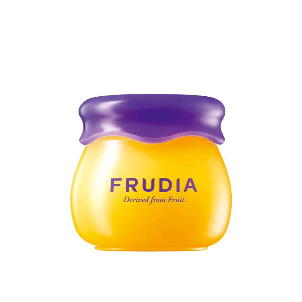 Den här produkten är FRUDIAs Blåbärshonungsläppbalsam, som är utformad för att ge återfuktning och näring till läpparna med naturliga extrakt.