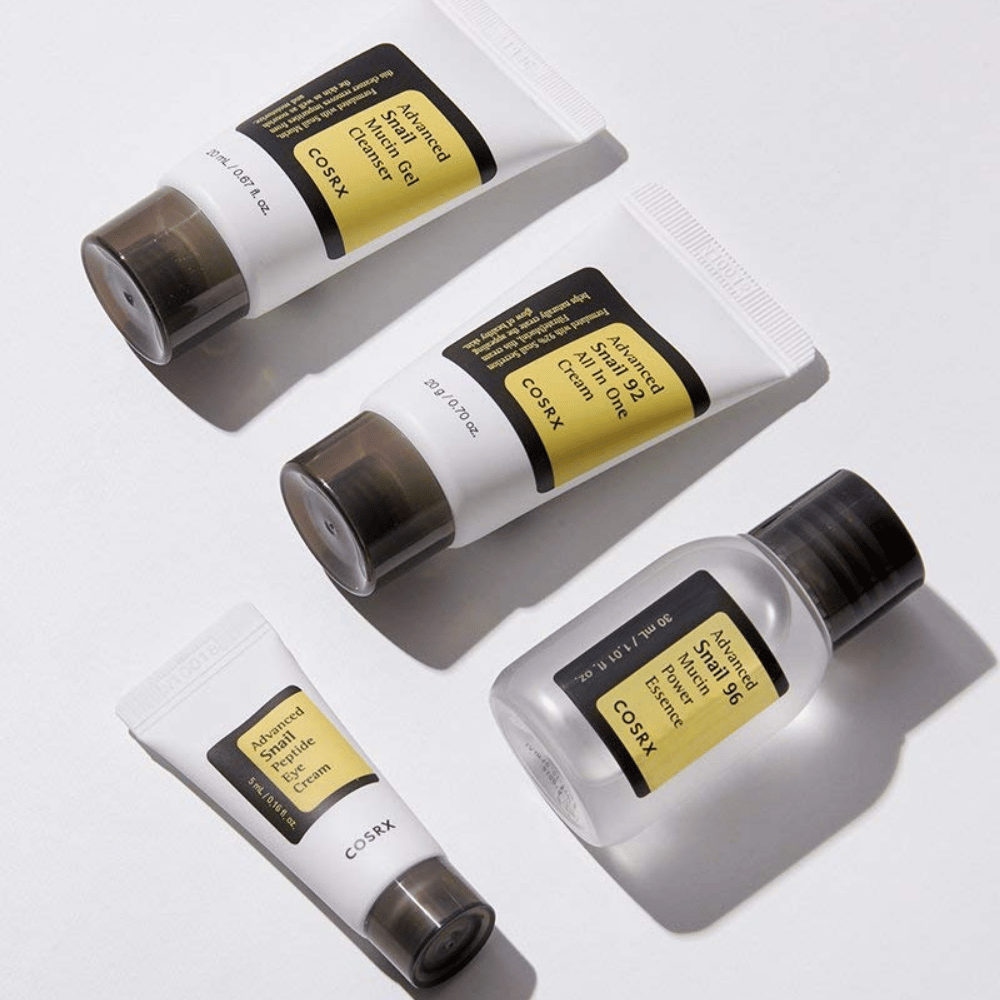 COSRX All About Snail Kit – zestaw podróżny z Snail Gel Cleanser, Snail 92 All In One Cream, Snail 96 Mucin Essence i Snail Peptide Eye Cream