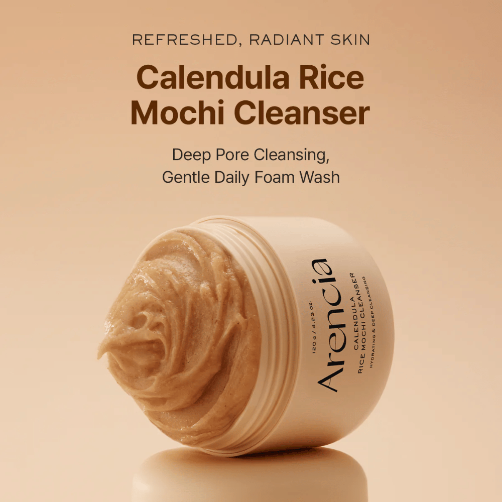 Arencia Calendula Rice Mochi Cleanser 120 g – nawilżający koreański środek czyszczący z ryżem i nagietkiem, który pozostawia skórę miękką, czystą i zrównoważoną.