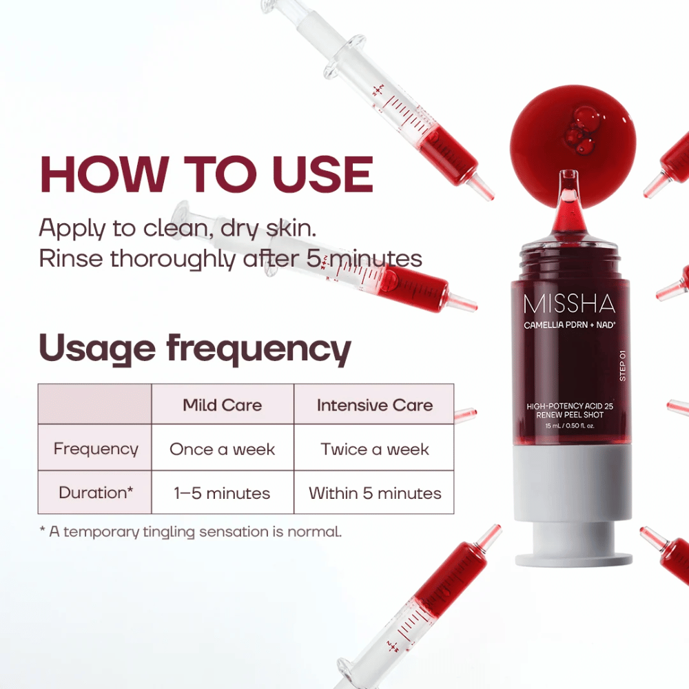 1. MISSHA Camellia PDRN NAD+ High-Potency Acid 25 Renew Peel Shot – instrukcje użycia i zalecana częstotliwość złuszczania