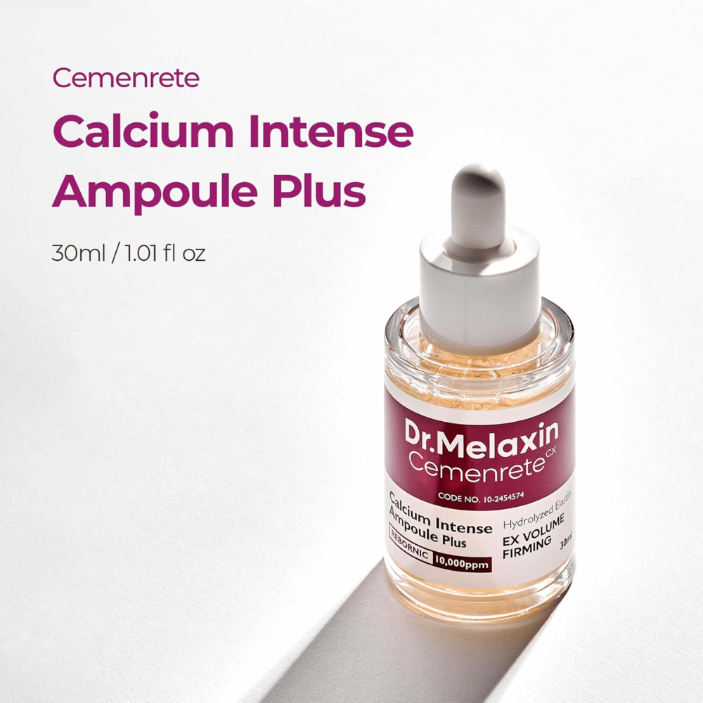 Dr. Melaxin Cemenrete Calcium Intense Ampoule Plus 30 ml, intensywna ampułka dla jędrności i objętości z zhydrolizowanym elastyną i kompleksem REBORNIC.