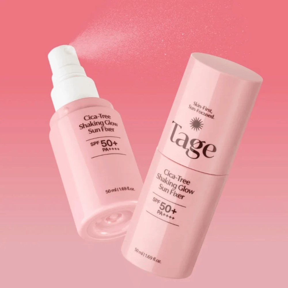 TAGE Cica-Tree Shaking Glow Sun Fixer SPF50+ PA++++ – nawilżający spray przeciwsłoneczny z efektem glow