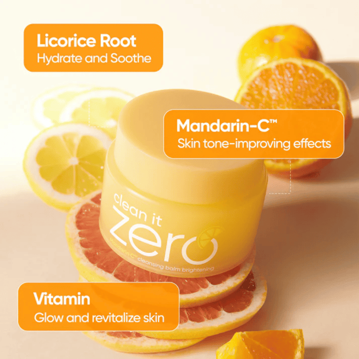 Banila Co Clean It Zero Mandarin-C cleansing balm z ekstraktem z pomarańczy, który poprawia koloryt skóry, dodaje blasku oraz przeciwdziała nierównościom skóry i drobnym liniom