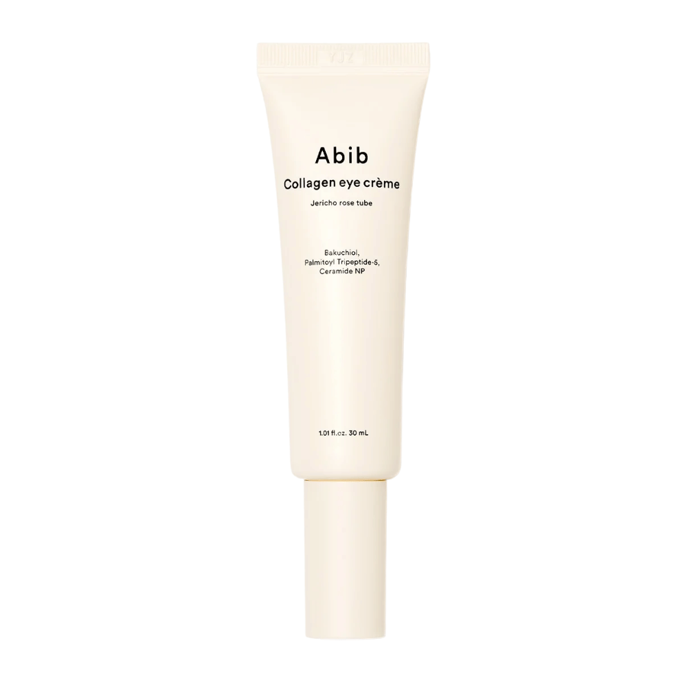 Zdjęcie produktu Abib Collagen Eye Crème – Jericho Rose Tube 30 ml. Zawiera bakuchiol, tripeptydy i ceramidy dla jędrniejszej skóry.