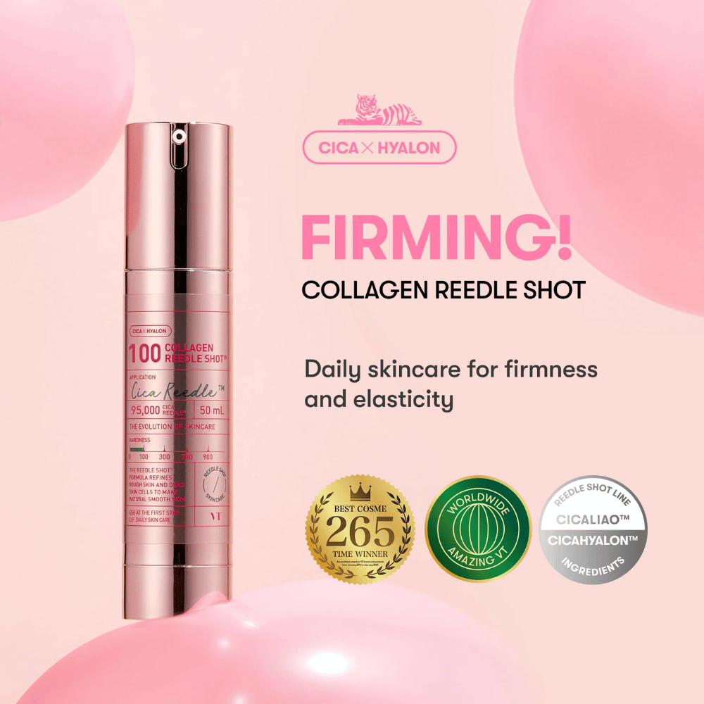 VT Collagen Reedle Shot 100 – nagradzane serum Cica x Hyalon dla sprężystości, nawilżenia i efektu przeciwstarzeniowego.