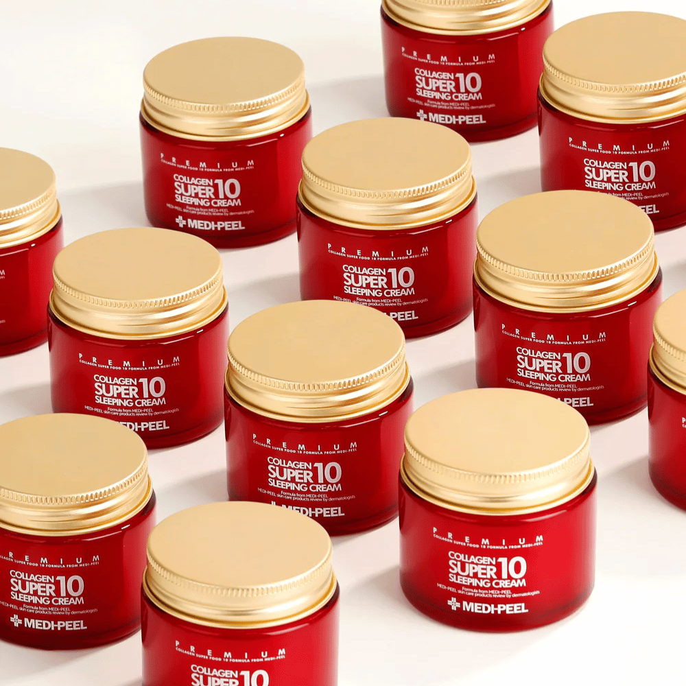 MEDI-PEEL Collagen Super 10 Sleeping Cream – popularny koreański krem na noc z kolagenem, który poprawia elastyczność i blask skóry.