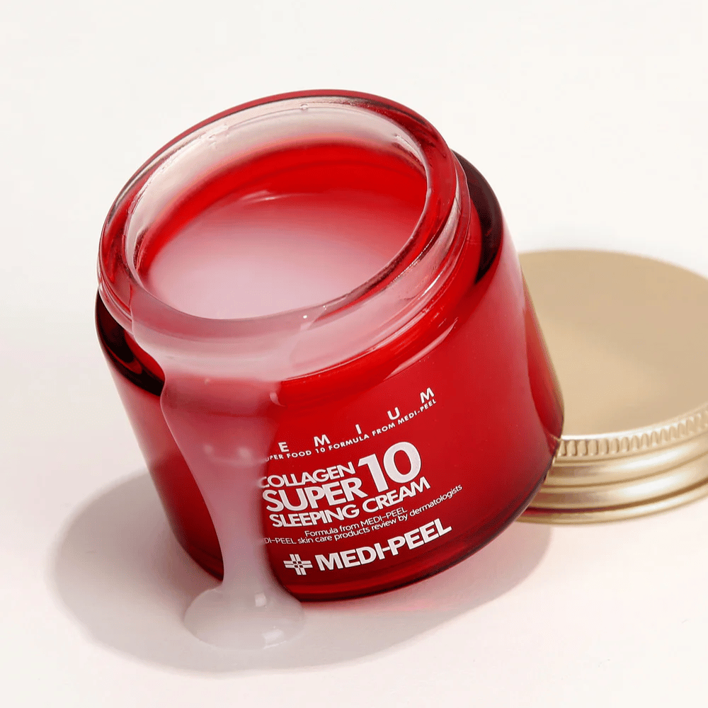MEDI-PEEL Collagen Super 10 Sleeping Cream – koreański krem na noc z kolagenem, który nawilża, wzmacnia barierę ochronną skóry i zapewnia sprężystość podczas snu.