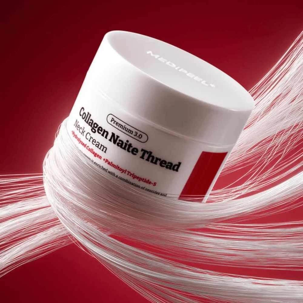 MEDIPEEL Collagen Naite Thread Neck Cream Premium 3.0 – ujędrniający krem do szyi z hydrolizowanym kolagenem i peptydami, który poprawia elastyczność skóry i zmniejsza widoczne linie na szyi i dekolcie.