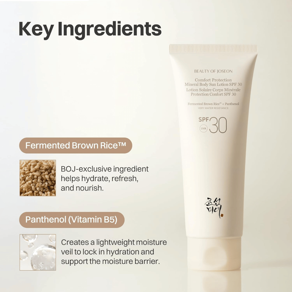 Beauty of Joseon Comfort Protection Mineral Body Sun Lotion SPF30 z fermentowanym brązowym ryżem i pantenolem