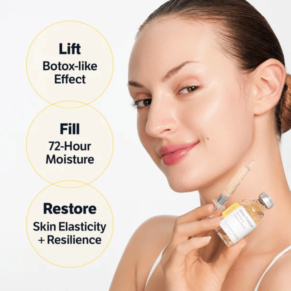 SUNGBOON EDITOR Deep Collagen Silk Peptide Intensive Ampoule – serum przeciwstarzeniowe z peptydami, które pomaga nadać skórze jędrność, poprawić elastyczność i nawilżyć ją do 72 godzin.