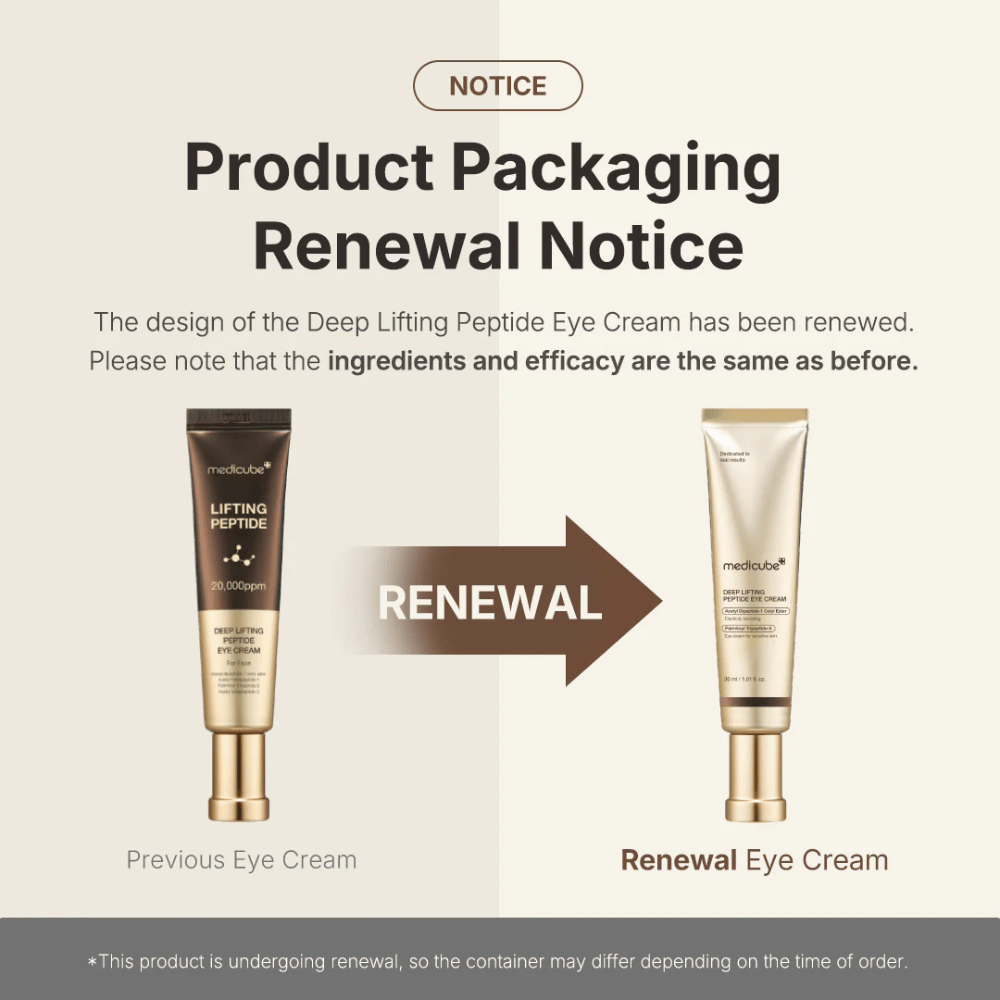 Medicube Deep Lifting Peptide Eye Cream – nowe opakowanie, ta sama skuteczna formuła peptydowa, która podnosi i ujędrnia skórę wokół oczu.